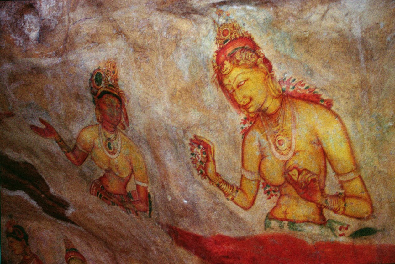 As donzelas da nuvem, da fortaleza do Rock (detalhe) de Sri Lankan School