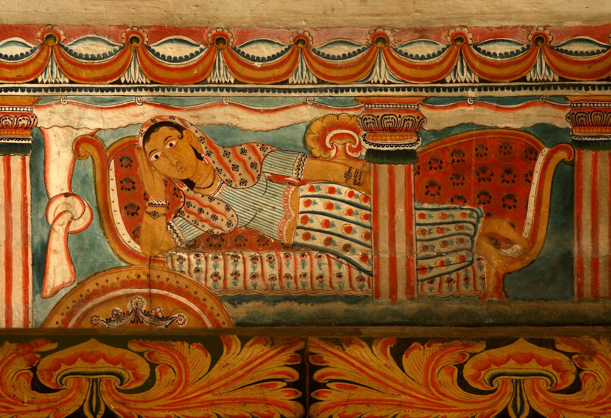 Pintura de parede na Casa da Imagem do Templo de Subdharama, Dehiwala (mural) de Sri Lankan School
