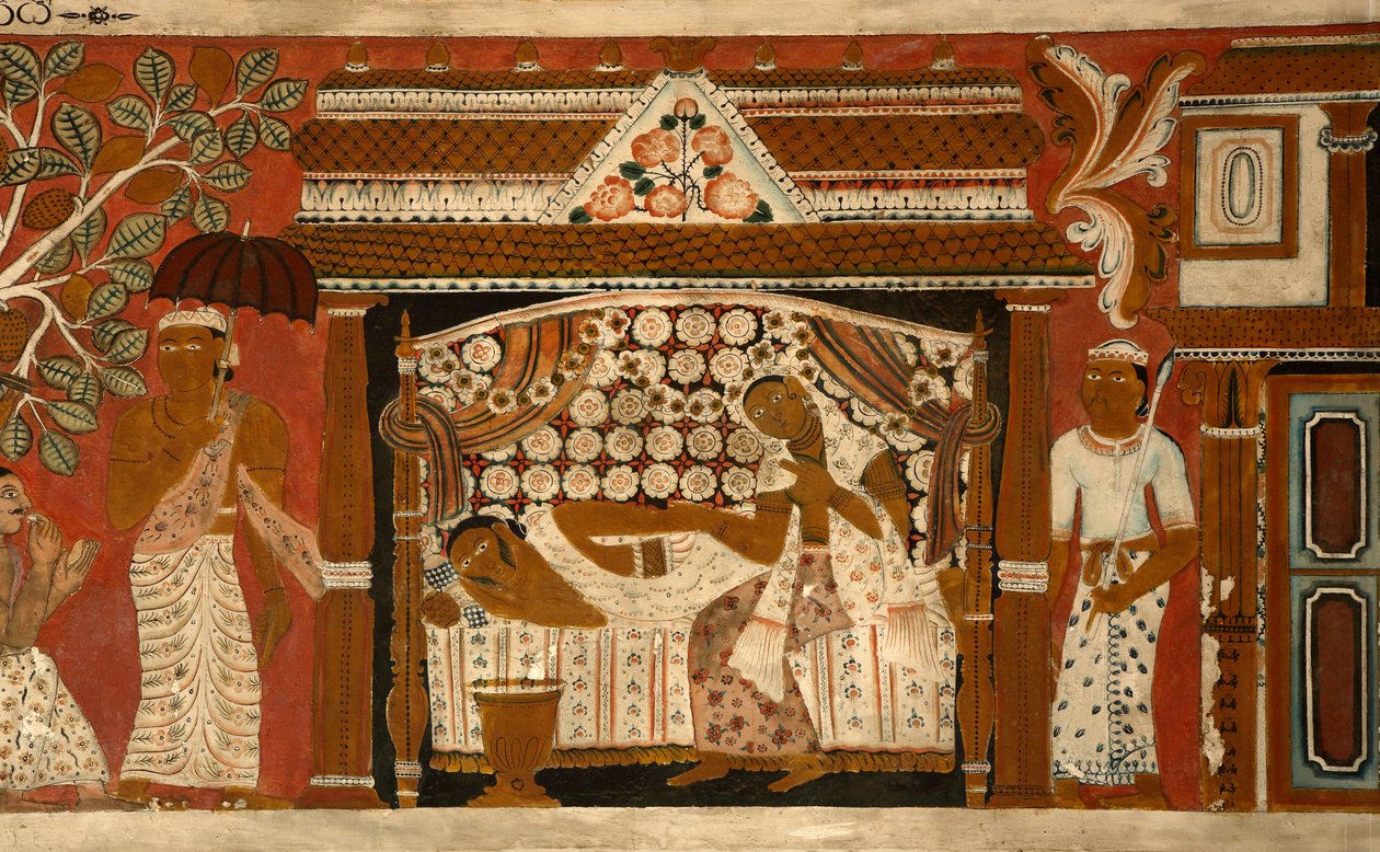 Pintura de parede na Casa da Imagem do Templo de Subdharama, Dehiwala (mural) de Sri Lankan School