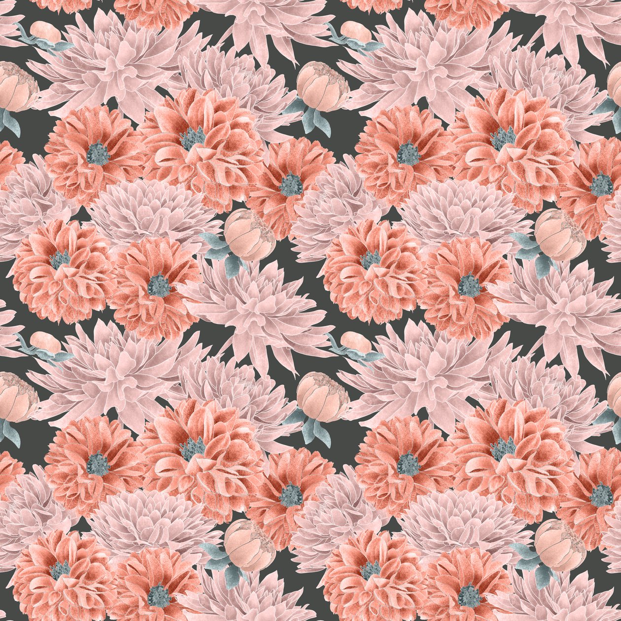 Padrão de herói Dahlia colorway 1, 2020 (lápis de grafite e digital) de Stacy Hsu