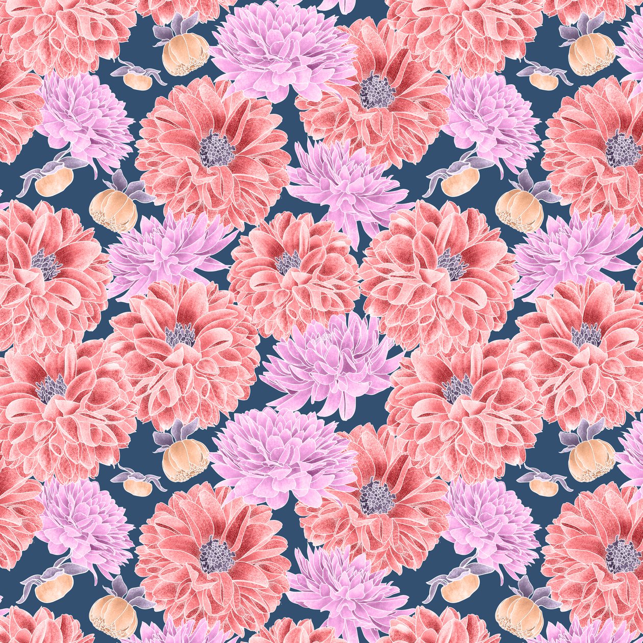 Padrão de herói Dahlia colorway 2, 2020 (lápis de grafite e digital) de Stacy Hsu