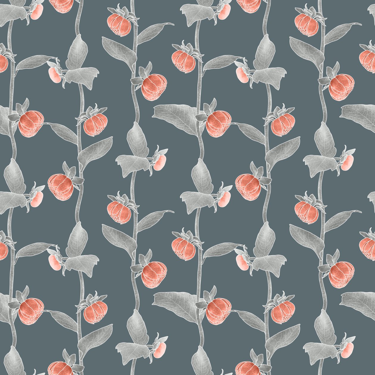 Padrão coordenado Dahlias colorway 1, 2020 (lápis de grafite e digital) de Stacy Hsu