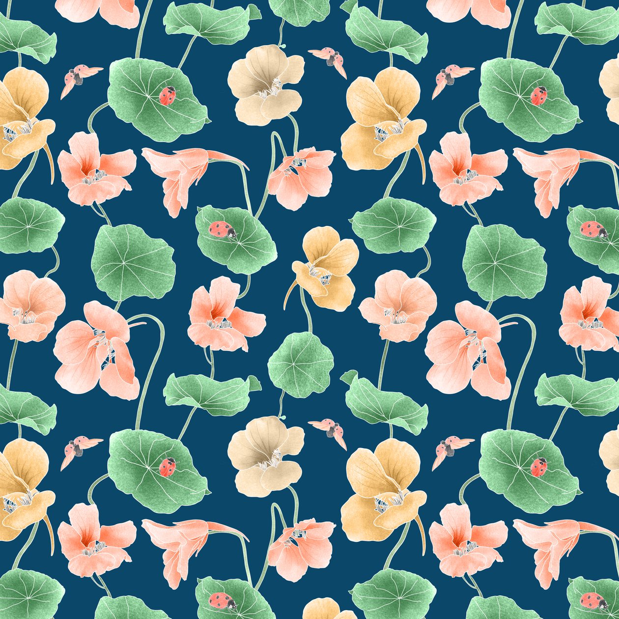Padrão de herói de capuchinha, colorway 2, 2020 (lápis de grafite e digital) de Stacy Hsu