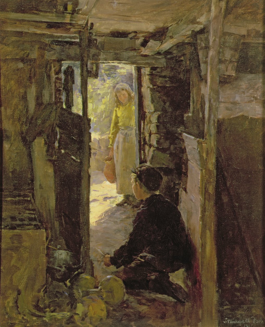 Na porta da casa de campo de Stanhope Alexander Forbes