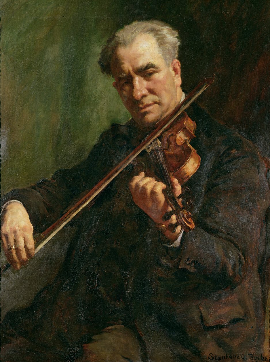 O violinista: Walter Barnes, o maestro da Penzance Orchestral Society, c.1933 de Stanhope Alexander Forbes