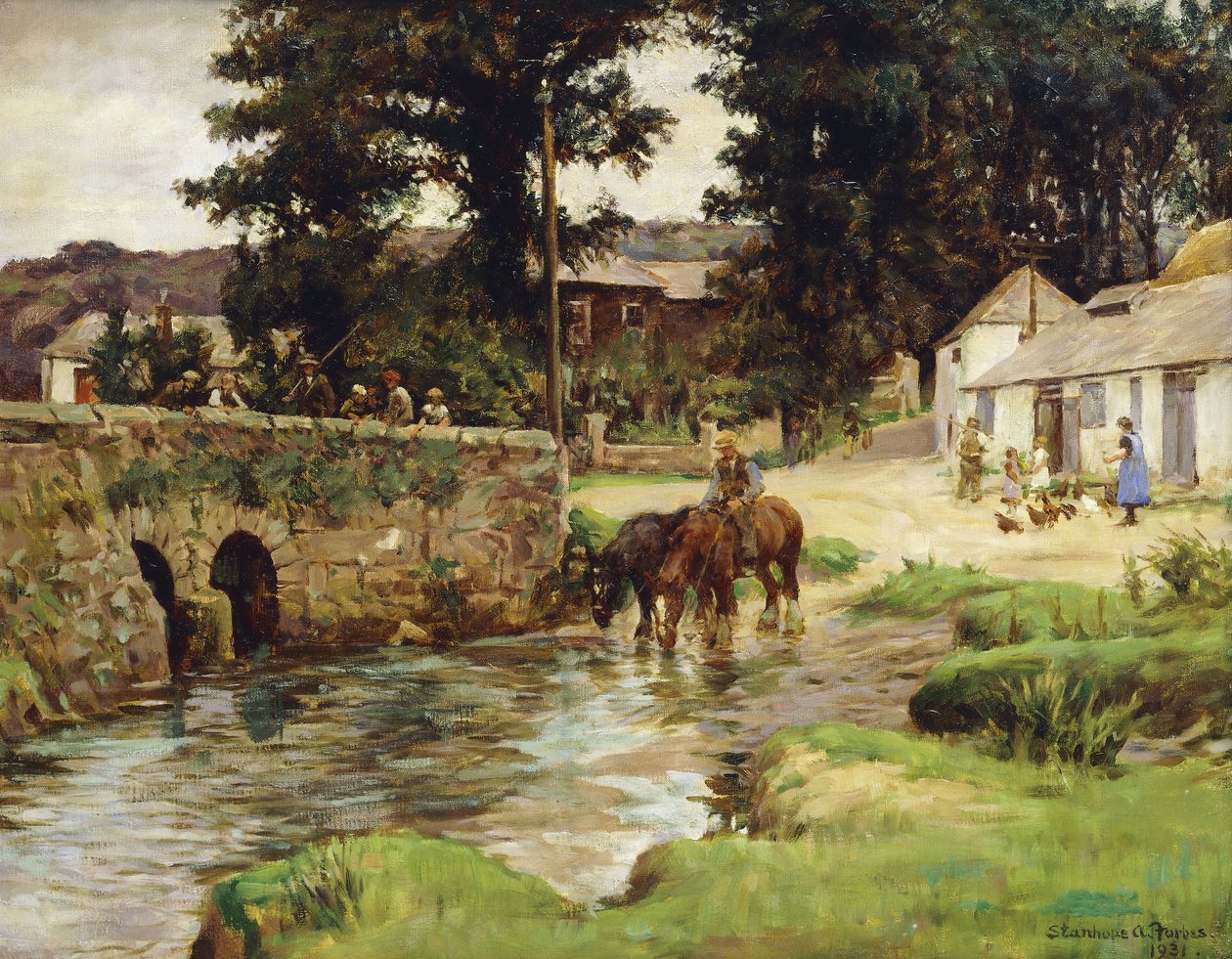 Regando os cavalos no riacho da aldeia de Stanhope Alexander Forbes