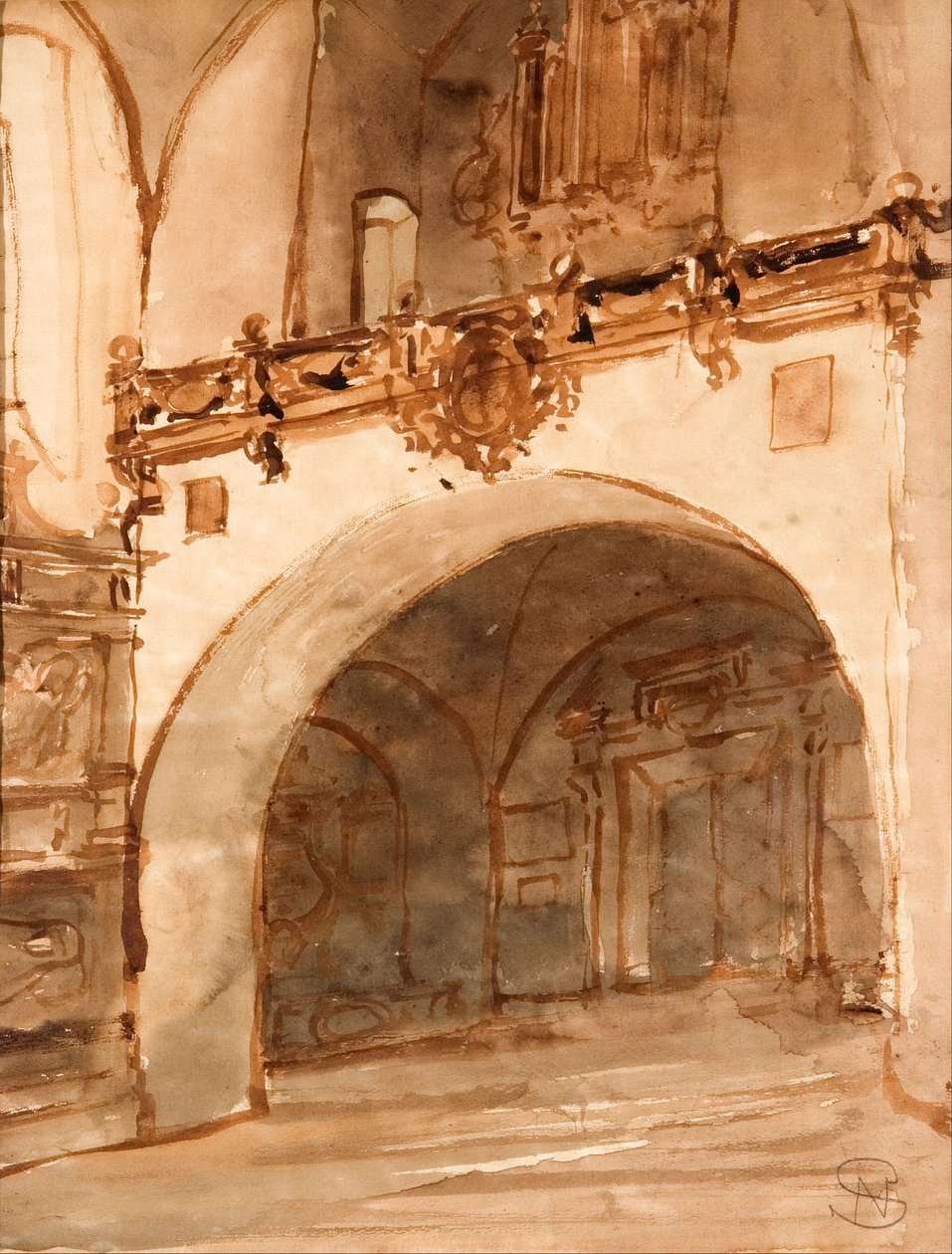 O interior da igreja. Vista da varanda e do coro musical de Stanisław Noakowski