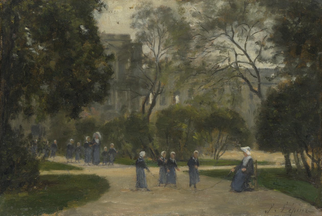 Freiras e alunas nos Jardins das Tulherias, Paris de Stanislas Victor Edouard Lepine