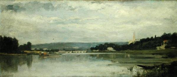 Nas margens do rio Sena em Saint-Cloud, c.1880 de Stanislas Victor Edouard Lepine