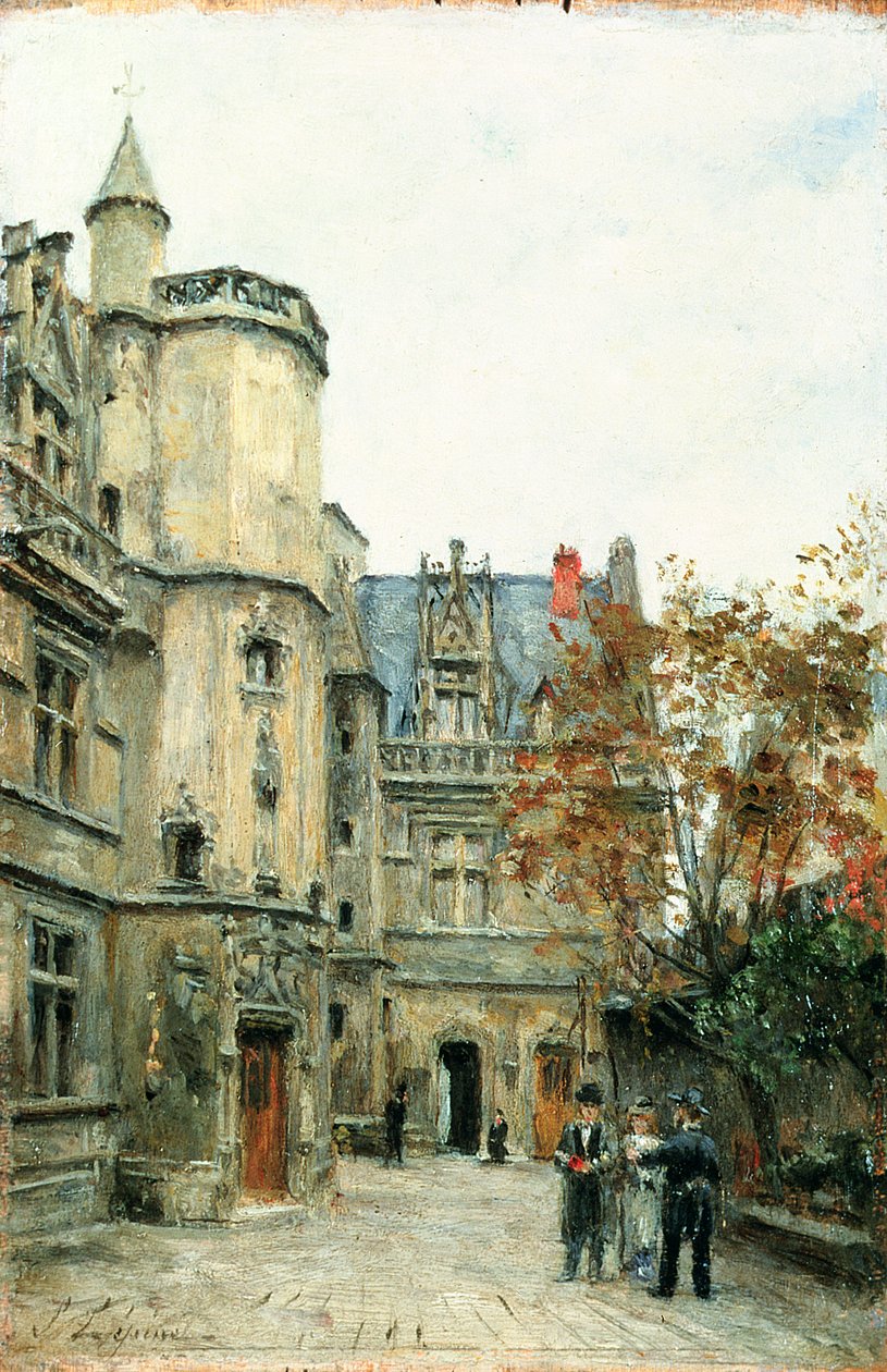 O pátio do museu de Cluny, c.1878-80 (painel) de Stanislas Victor Edouard Lepine