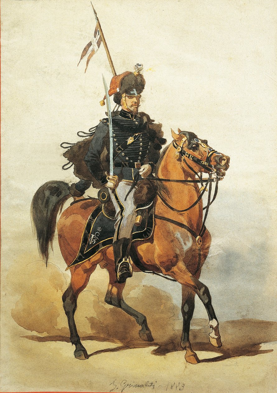 Oficial de Hussardos de Piacenza, Desenho de Stanislao Grimaldi del Poggetto de Stanislas Grimaldi del Poggetto
