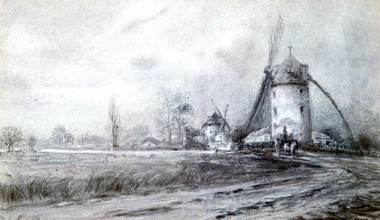 Paisagem com moinho de vento, c1855-1892 de Stanislas Lepine