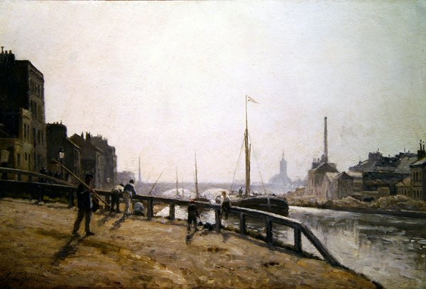 Cena do canal (óleo sobre tela) de Stanislas Victor Edouard Lepine