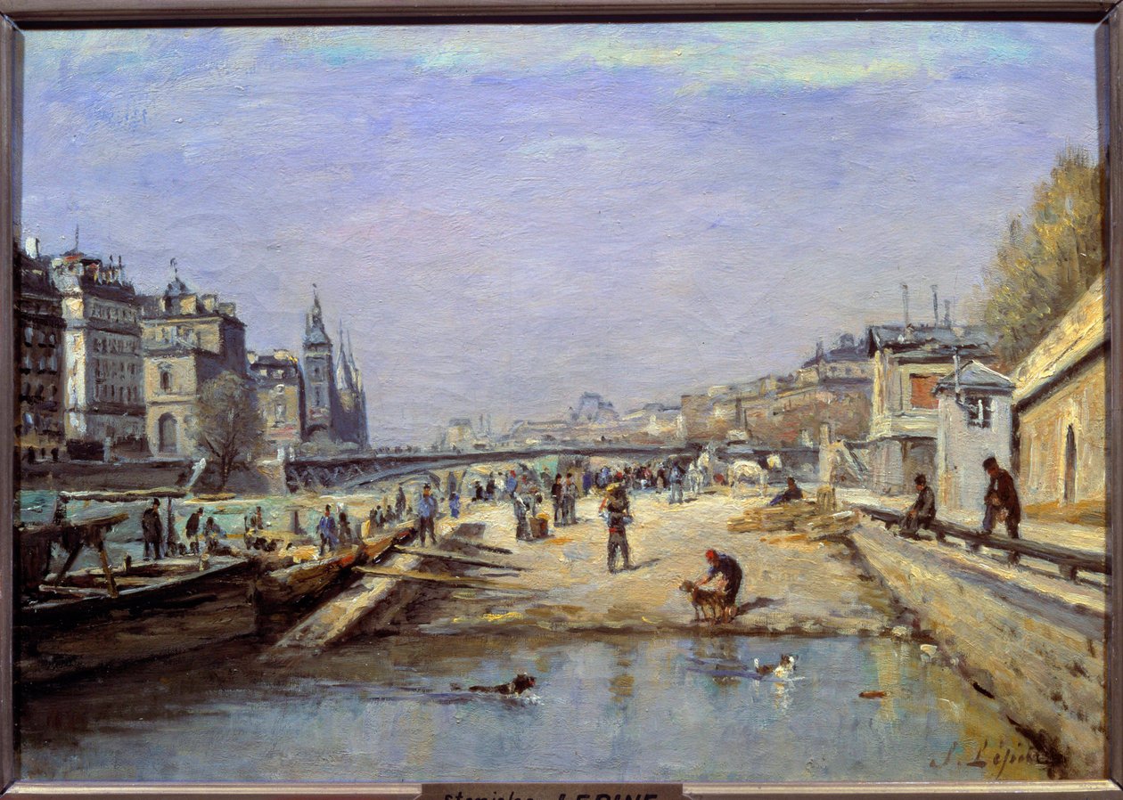 Le quai aux fleurs à Paris Pintura de Stanislas Lepine (1835-1892) Reims do século XIX, Musee des Beaux Arts de Stanislas Victor Edouard Lepine