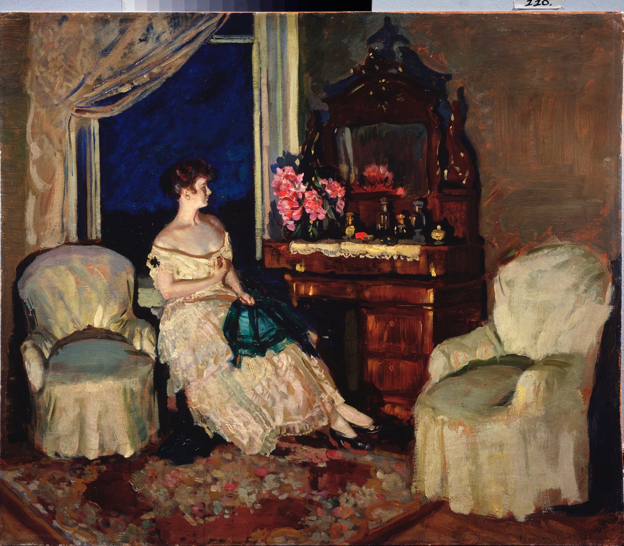 Na sala (Na sala) - Pintura de Stanislav Yulianovich Zhukovsky (Zhukovsky) (1873-1944), óleo sobre tela de Stanislav Joulianovitch Joukovski