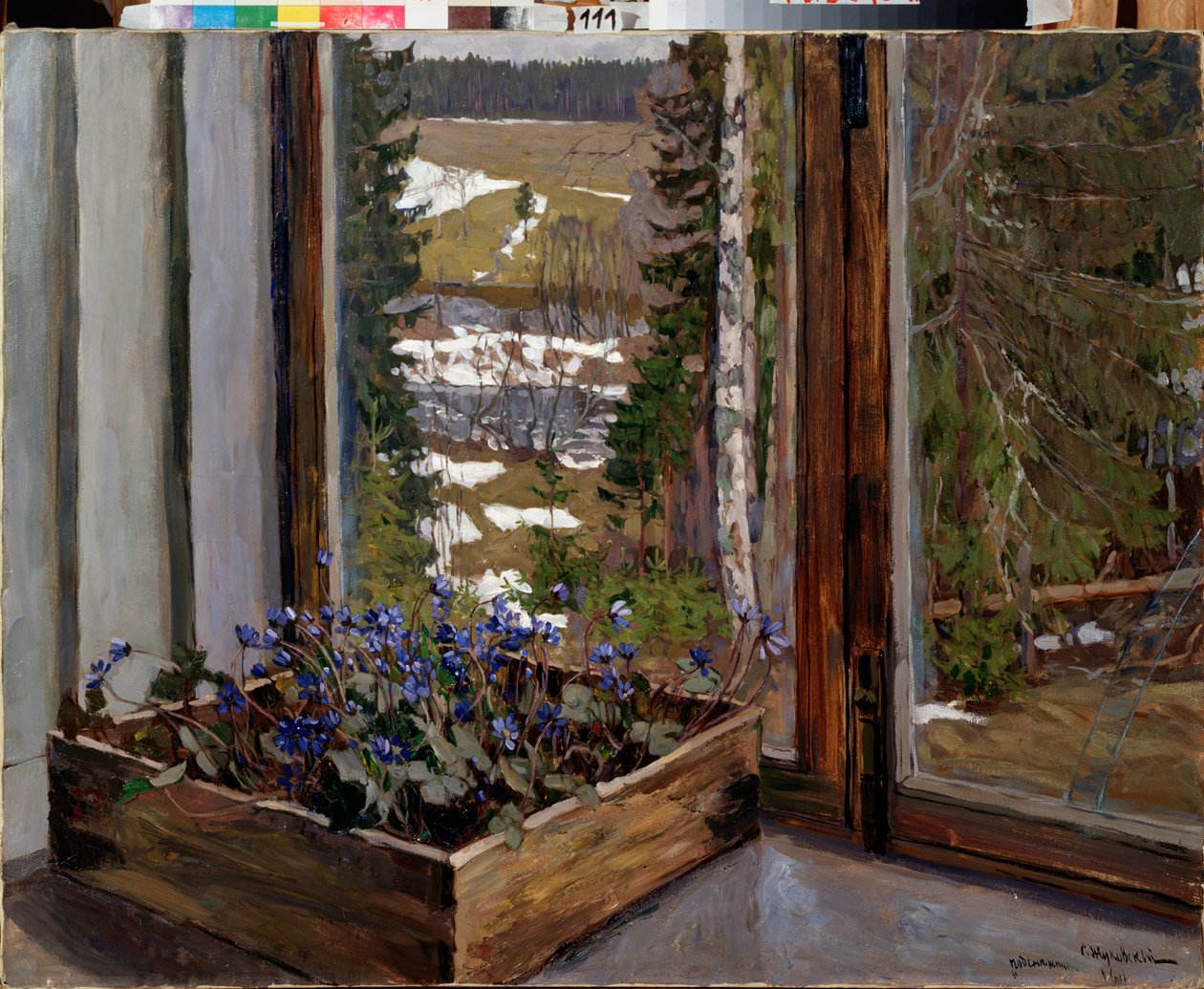 Perce-neige (perce neige). Peinture de Stanislav Yulianovich Zhukovsky (Youkovsky) (1873-1944), huile sur toile de Stanislav Joulianovitch Joukovski