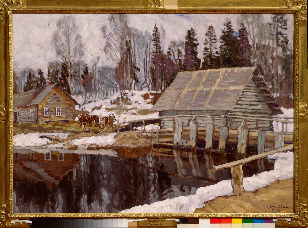 Uma barragem. Pintura de Stanislav Yulianovich Zhukovsky (Zhukovsky) (1873-1944), óleo sobre tela de Stanislav Joulianovitch Joukovski