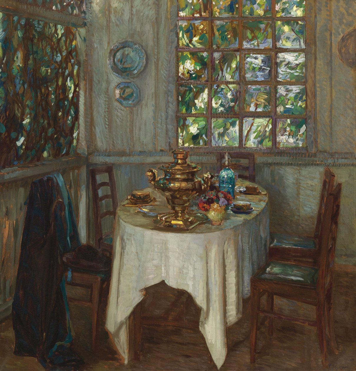 Interior com samovar, 1914 de Stanislav Julianovic Zukovskij