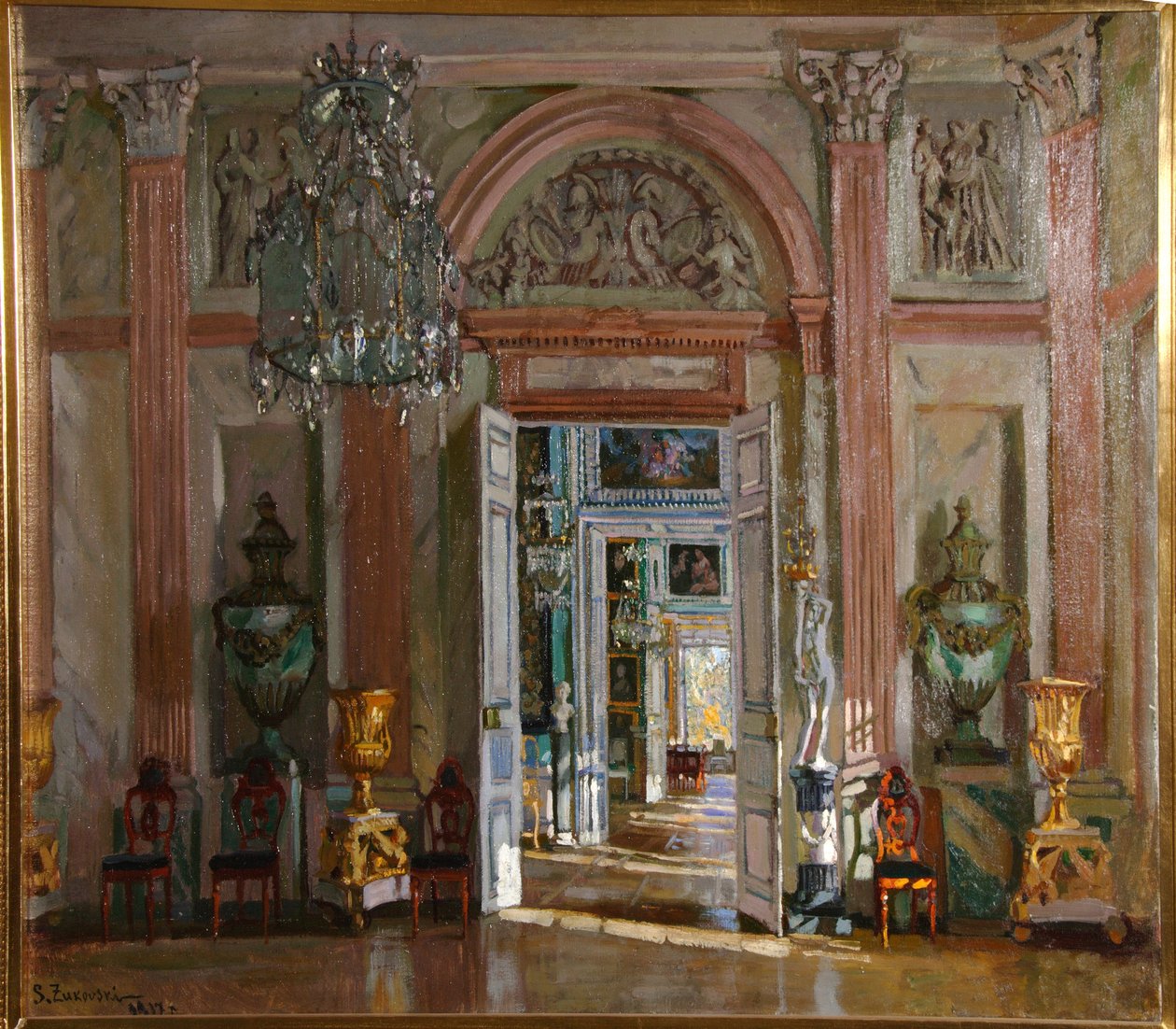 O Grande Vestíbulo no Palácio Kuskovo, 1917 de Stanislav Julianovic Zukovskij