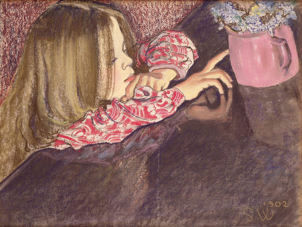 Menina com um vaso de flores, 1902 (pastel sobre papel) de Stanislaw Wyspianski