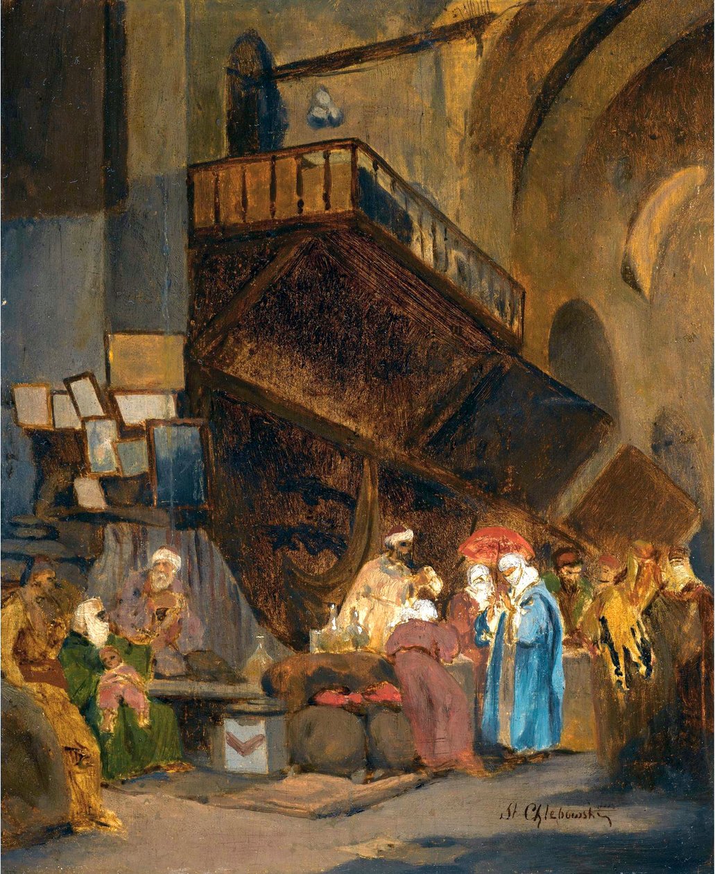 Bazar a Constantinople - Peinture de Stanislaw Chlebowski (1835-1884), orientalisme - Bazar em Constantinople - Óleo sobre madeira por Stanislav Khlebovsky (1835-1884) - 26x21 cm - Colecção privada de Stanislaw Chlebowsky