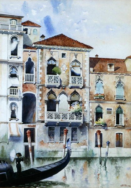 Cena veneziana (aguarela a bordo) de Stanislaw Tondos