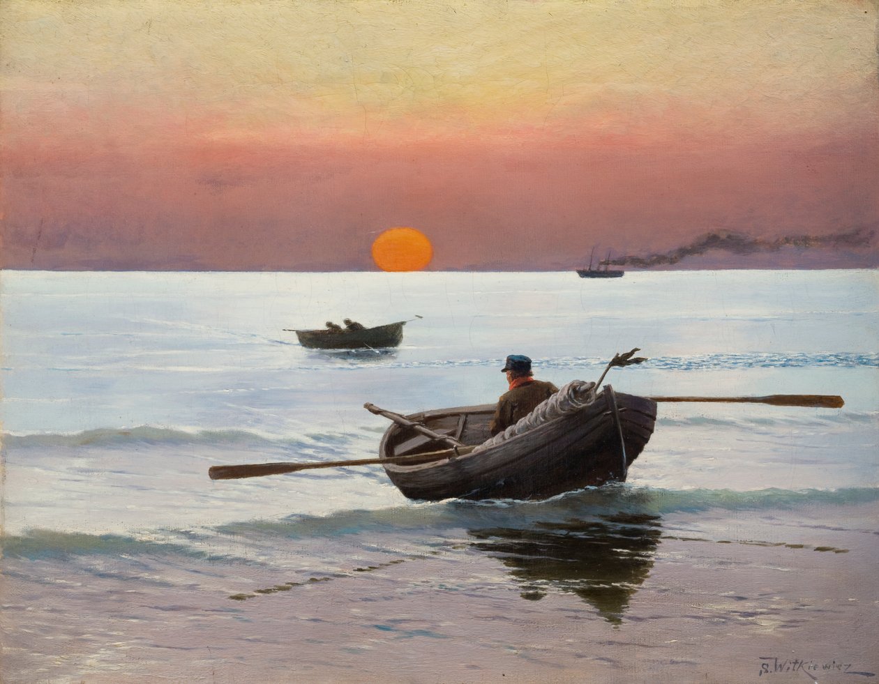 Pôr-do-sol no mar (óleo sobre tela) de Stanislaw Ignacy Witkiewicz