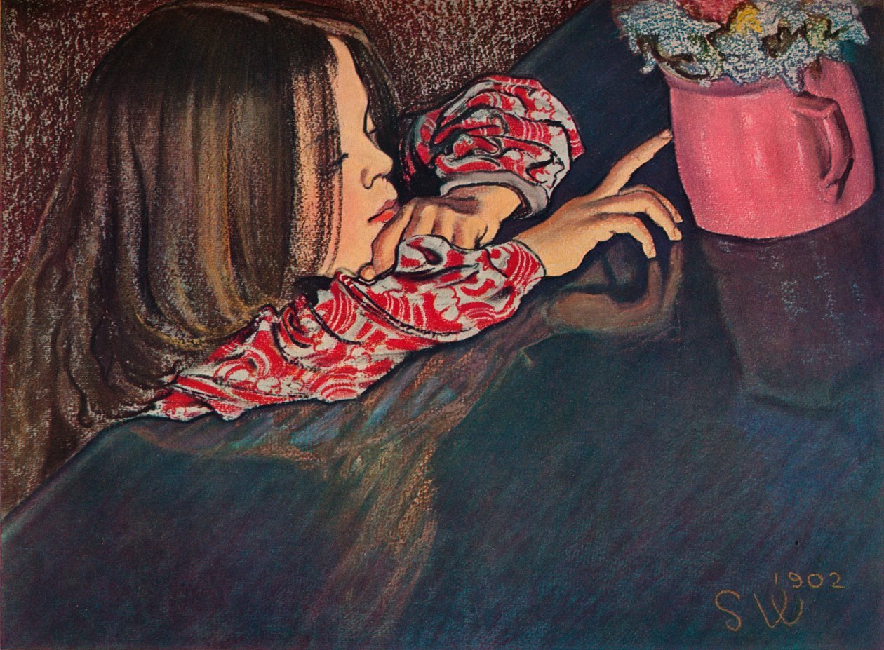 Menina olhando vaso de flores, 1902 de Stanislaw Wyspianski