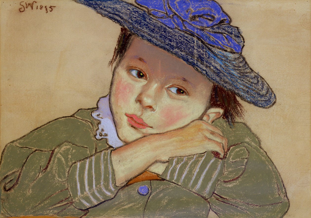 Menina em um chapéu azul, 1895 (pastel sobre papel) de Stanislaw Wyspianski