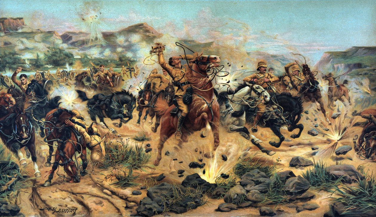Salvando as armas em Colenso, 1899 (chromolitho) de Stanley Berkeley