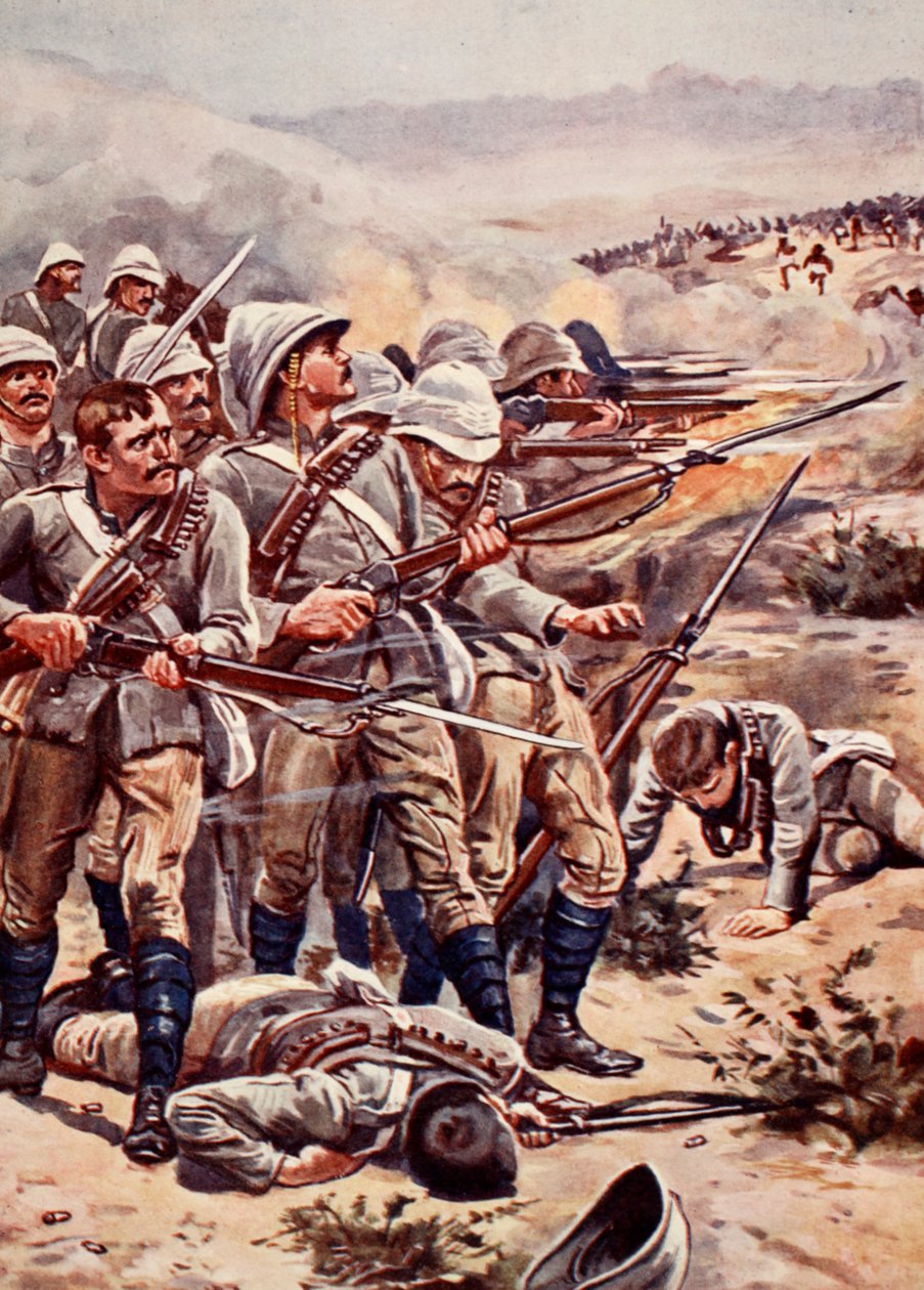 A praça em Abu-Kru, ilustração de "Batalhas do século XIX", de Archibald Forbes, GA Henty e Major Arthur Griffiths de Stanley L. Wood