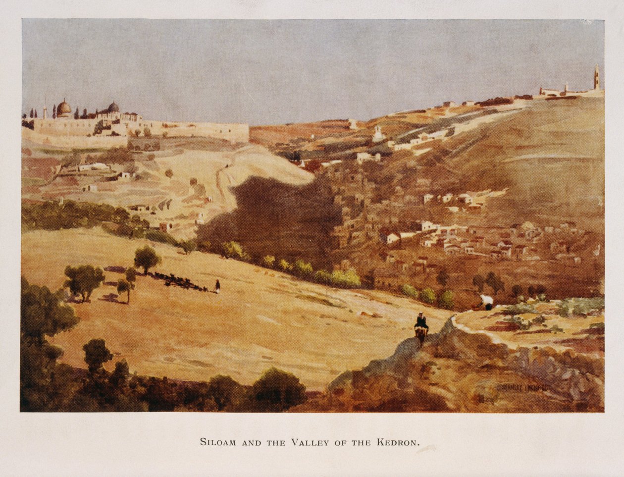 Aquarela de Stanley Inchbold, retratando o Vale do Kidron, em Jerusalém, Palestina 1906 de Stanley Inchbold