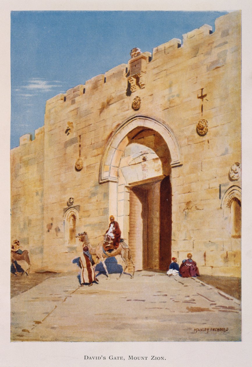Aquarela de Stanley Inchbold, retratando o Rei David ou Porta de Sião, em Jerusalém, Palestina, 1906 de Stanley Inchbold