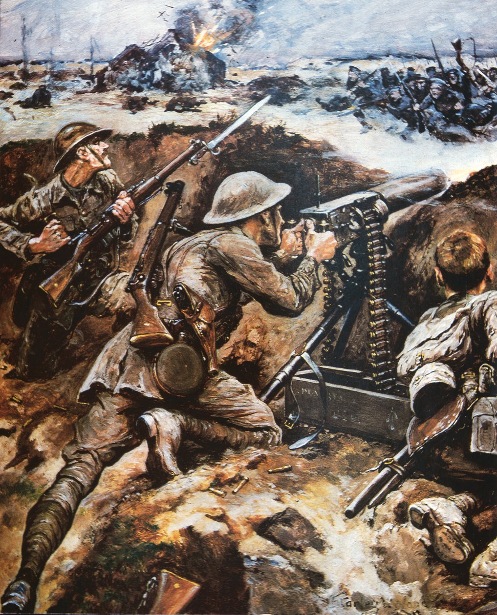Primeira Batalha do Somme (cor litho) de Stanley L. (after) Wood