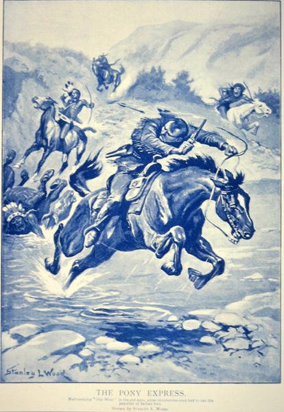 Pony Express perseguido por índios (litho) de Stanley L. Wood