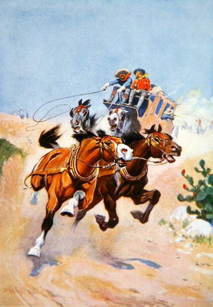 diligência perseguida pelos índios (cor litho) de Stanley L. Wood