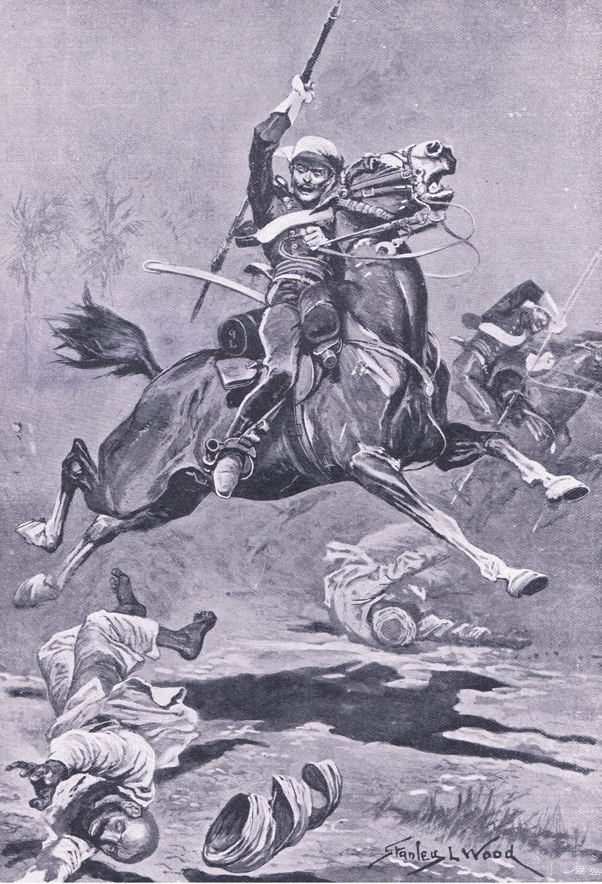 O 9º lanceiros em Delhi, 1857, ilustração de batalhas britânicas em terra e mar, 1915 de Stanley L. Wood