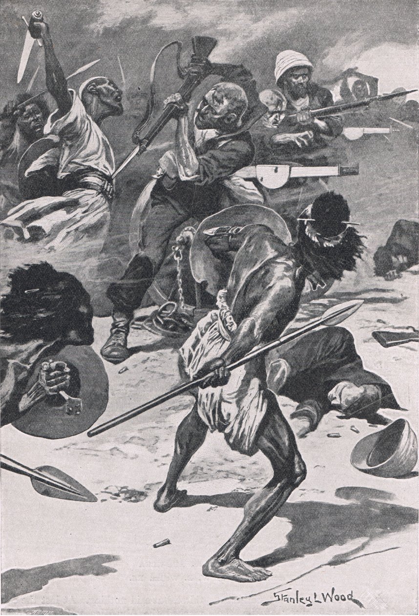 A Batalha de Abu-Klea, 17 de janeiro de 1885, ilustração das Batalhas Britânicas na Terra e no Mar, 1915 de Stanley L. Wood