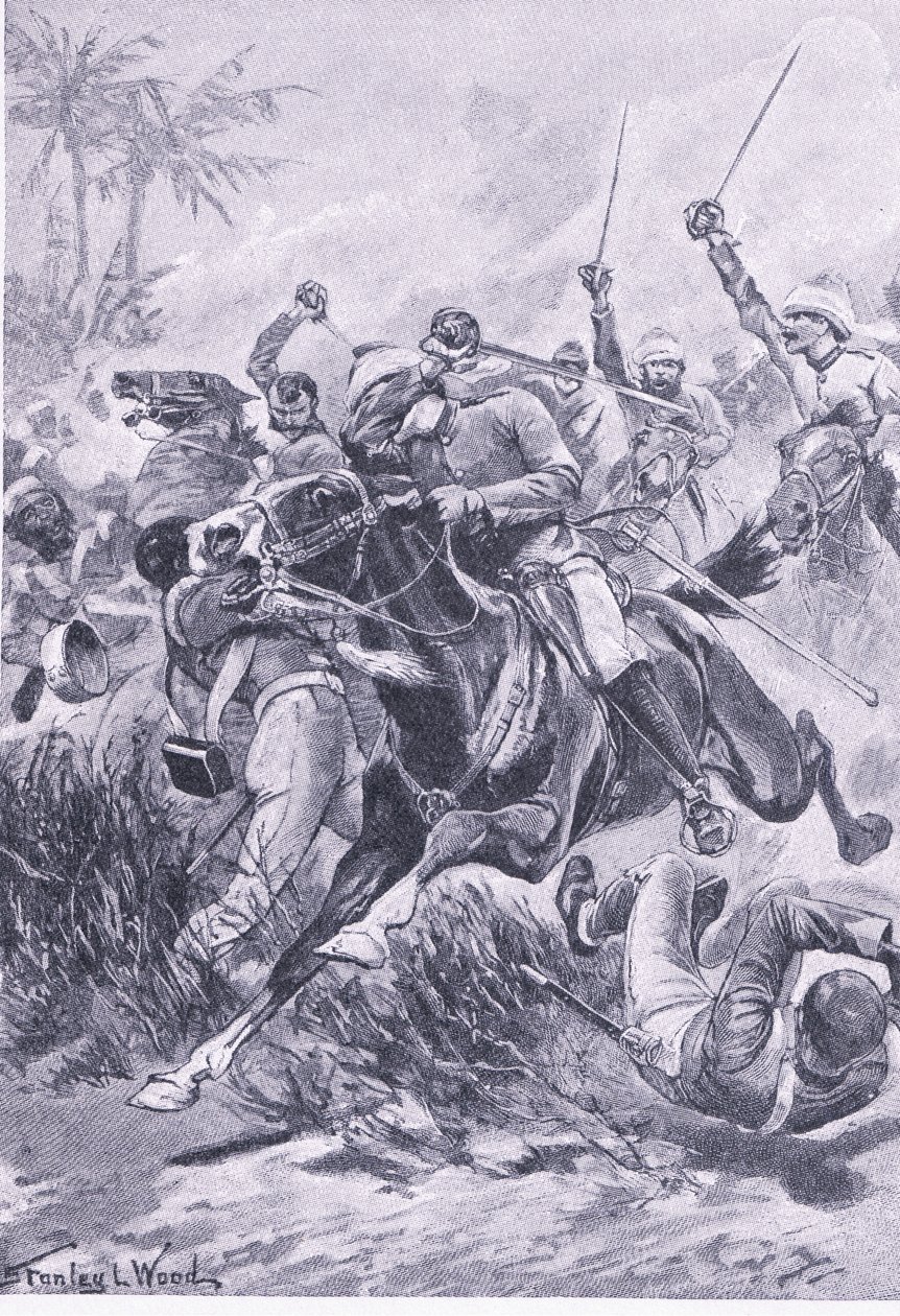 Cavalaria voluntária fora de Lucknow, 30 de junho de 1857, ilustração das batalhas britânicas na terra e no mar, 1915 de Stanley L. Wood
