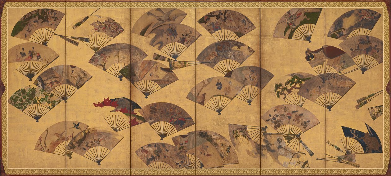 Tela com leques dispersos, período Edo, início do século XVII. de Sôtatsu