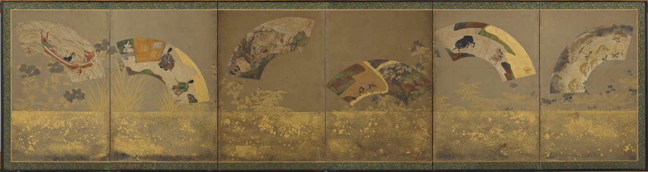 Seis fan papers: assuntos diversos, período Momoyama ou Edo, 1590-1640. de Sôtatsu