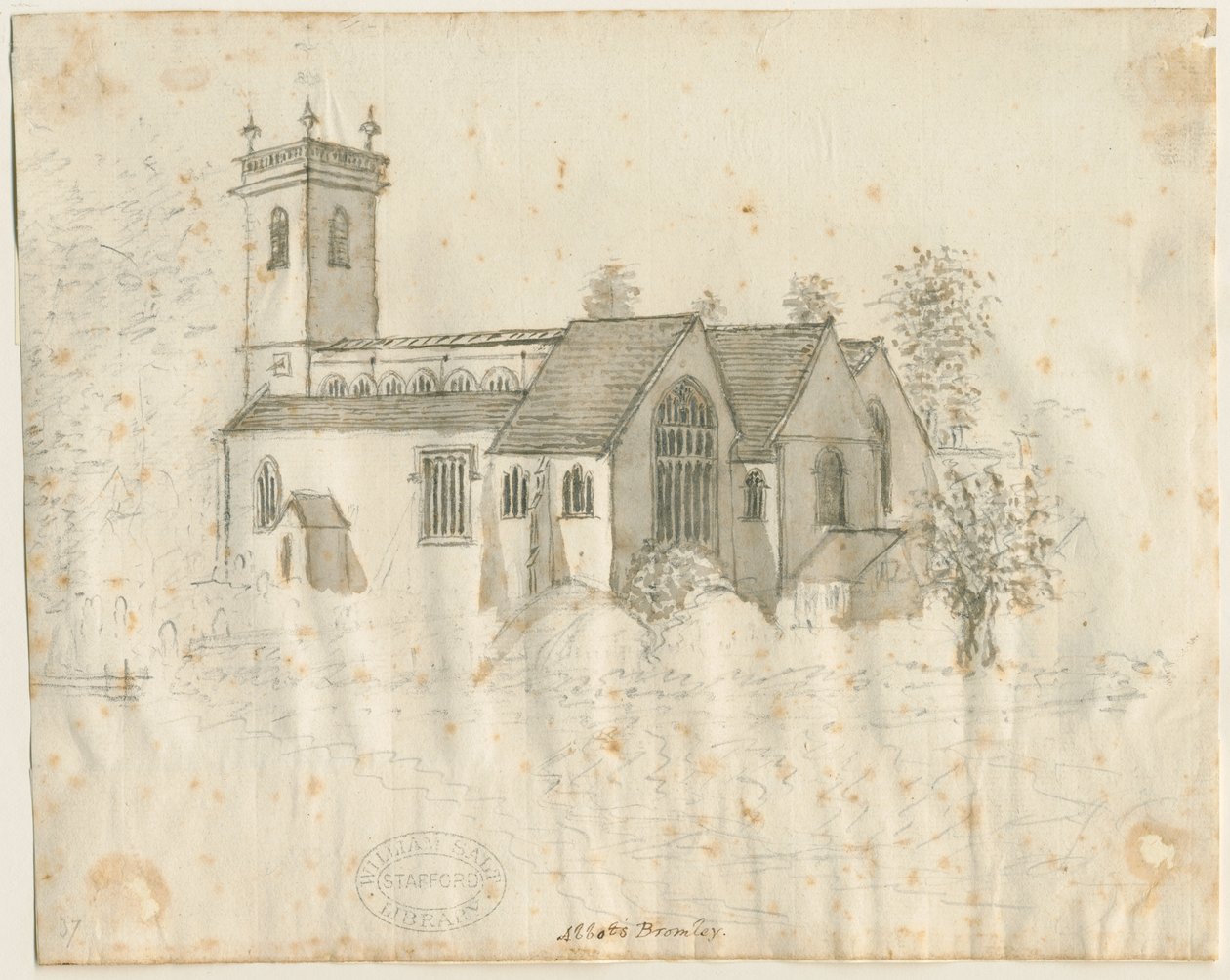 Abbots Bromley Church: esboço a lápis com leve lavagem, nd [1762-1802] de Stebbing Shaw