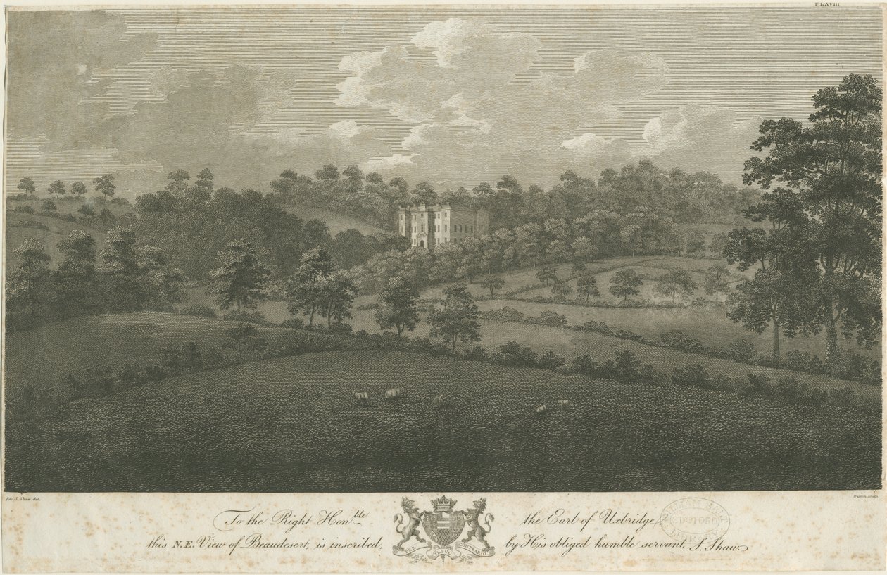 Beaudesert Hall and Park: gravura em aço, nd [1762-1802] (impressão) de Stebbing Shaw