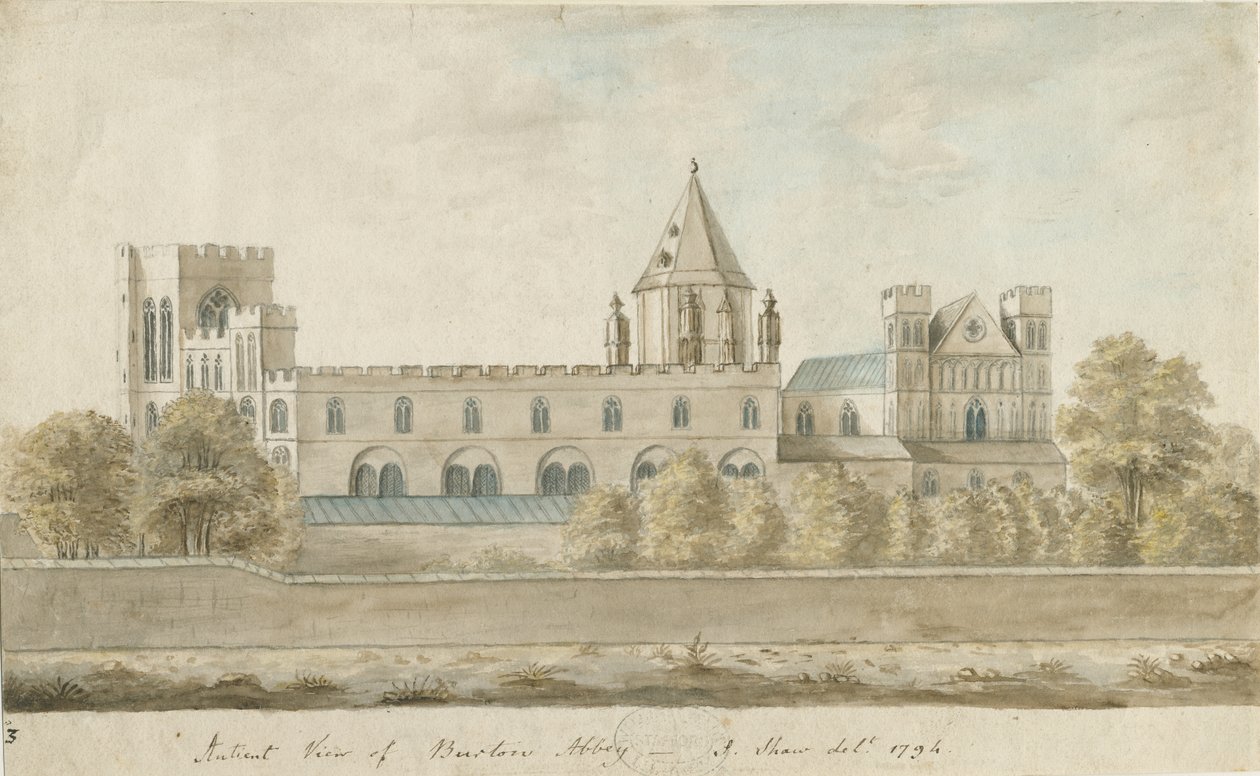 Abadia de Burton-upon-Trent: pintura em aquarela, 1794 de Stebbing Shaw