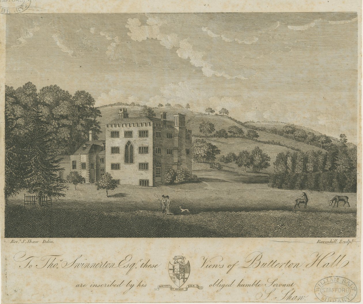 Butterton Hall: gravura, séc. de Stebbing Shaw