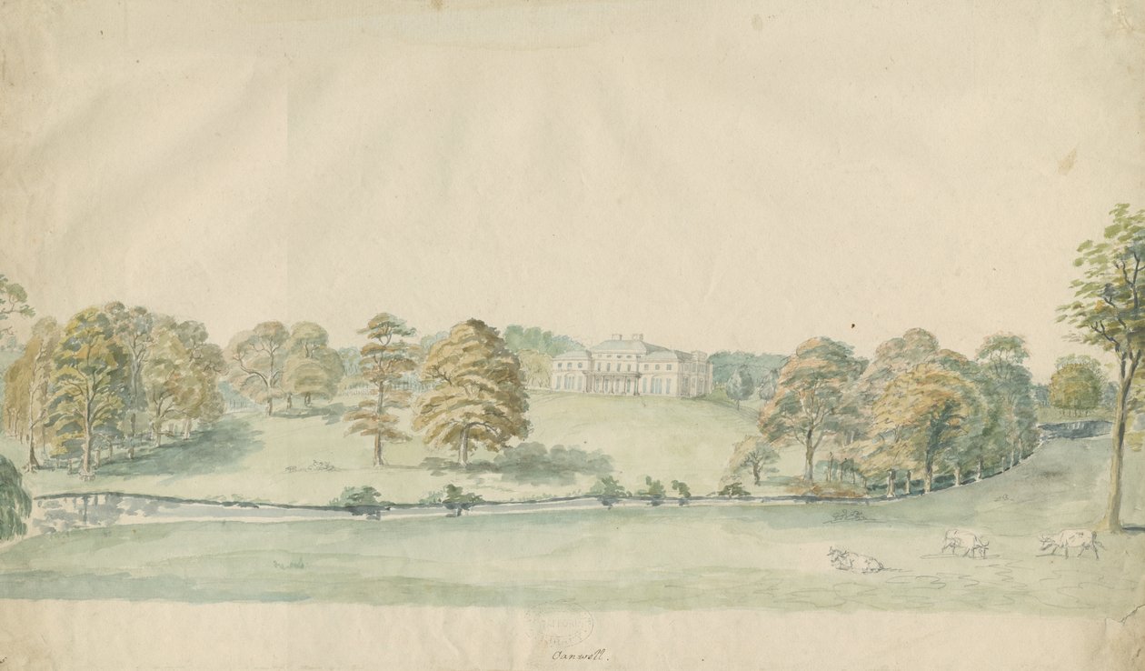 Canwell Hall: desenho a lápis colorido, nd [1762-1802]] de Stebbing Shaw