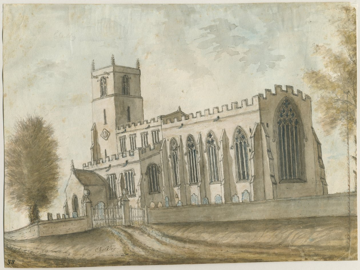 Igreja de Checkley: pintura em aquarela, nd [1762-1802] (pintura) de Stebbing Shaw