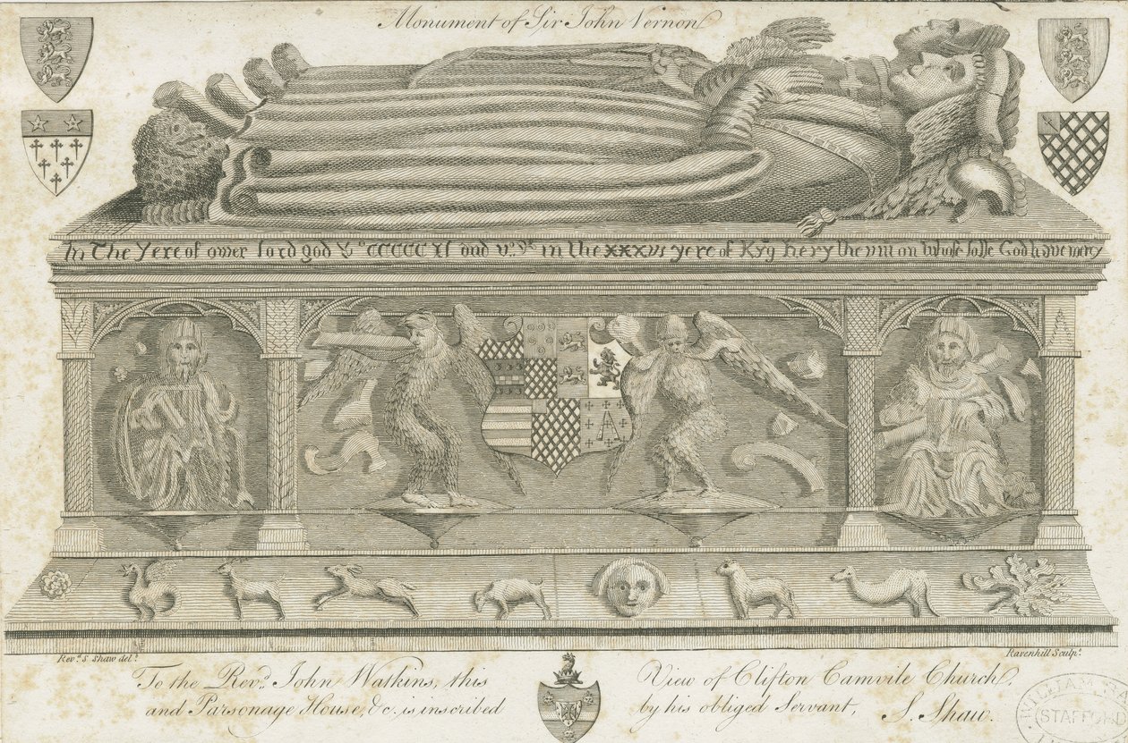 Igreja Clifton Campville - Monumento Vernon: gravura, nd [1762-1802] de Stebbing Shaw