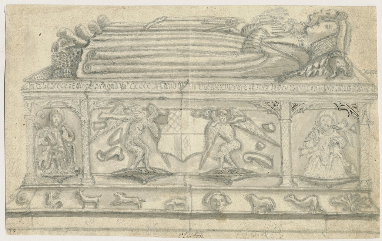 Igreja de Clifton Campville - Vernon Monument: desenho a lápis, nd [1762-1802] de Stebbing Shaw