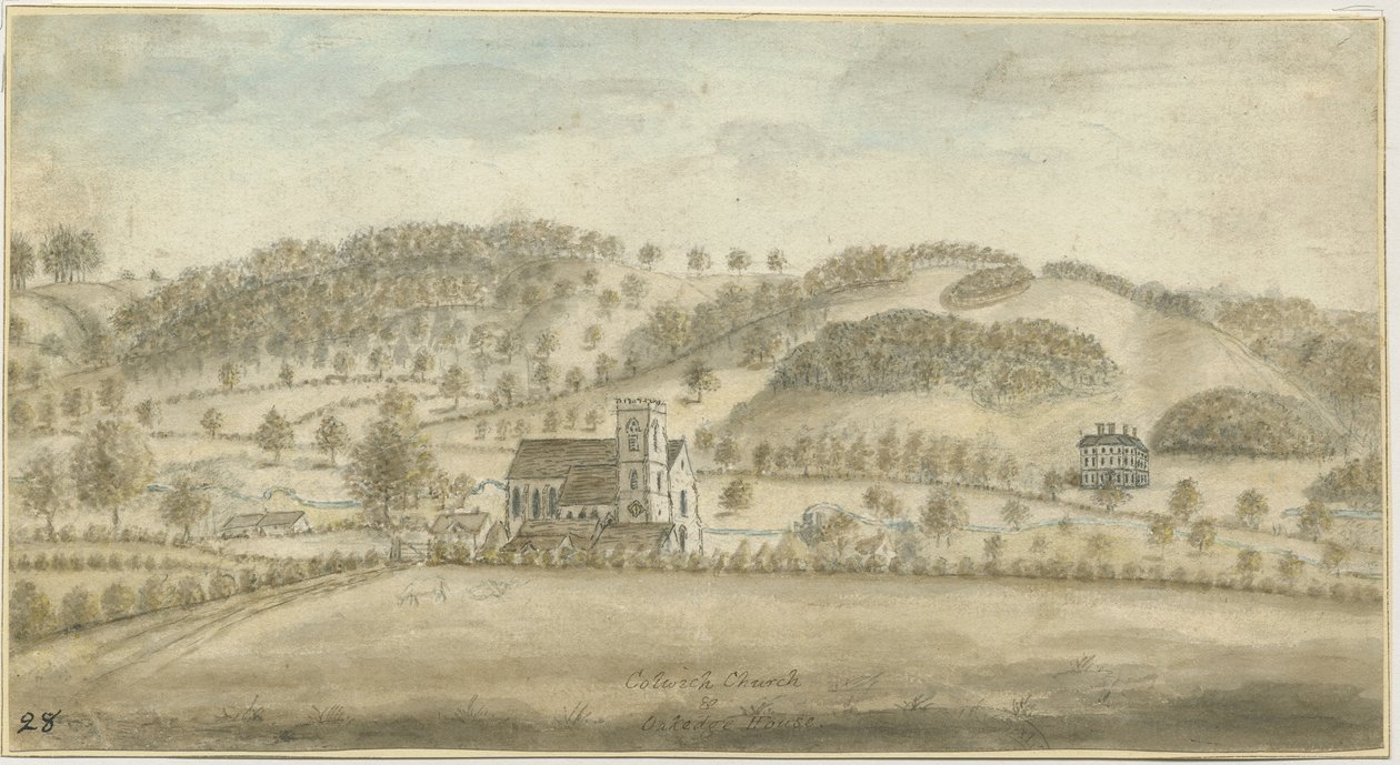 Igreja de Colwich e Oakedge House: pintura em aquarela, sd [1762-1802] (pintura) de Stebbing Shaw